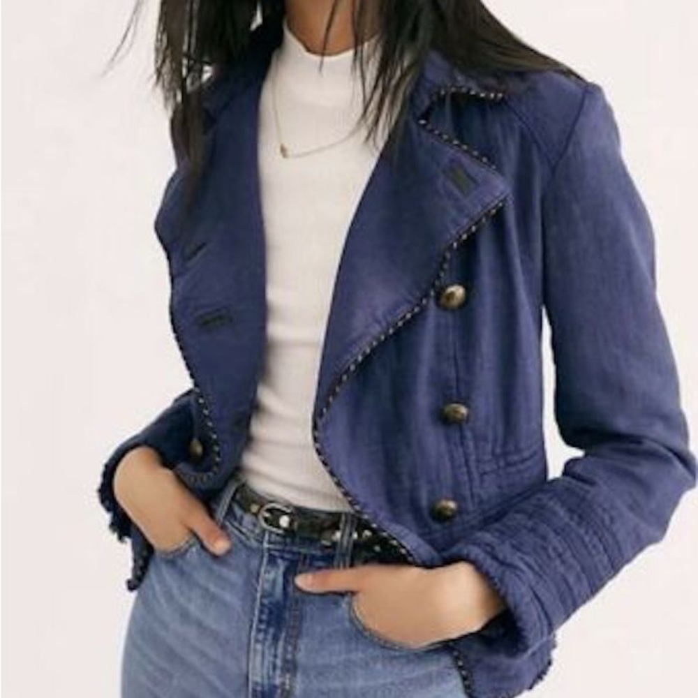 NWOT Free People Military Night Sky Double Breasted Cadet Jacket